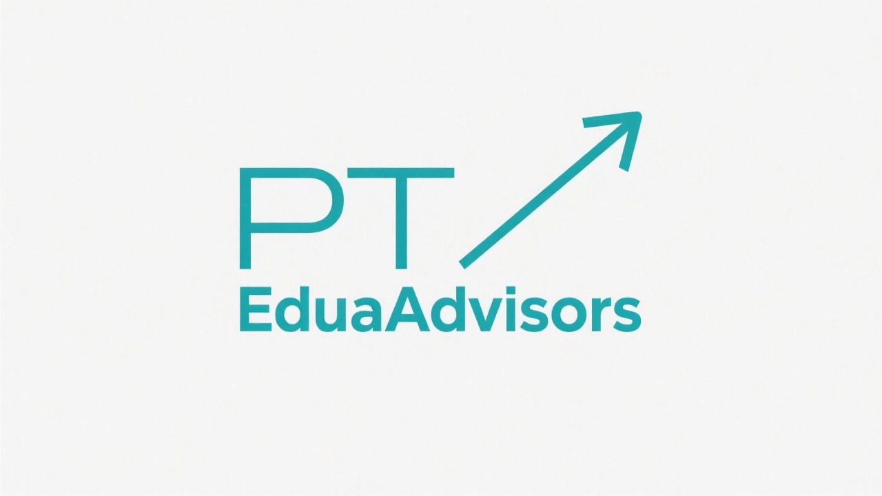 Simple linear monogram logo reading PT EduAdvisors in teal sans-serif letterforms with minimalistic geometric accent representing guidance arrow for academic consulting services.